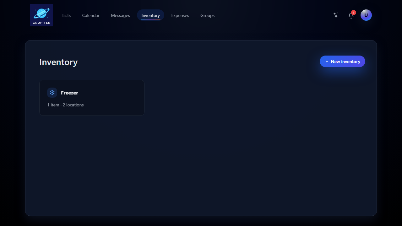 Grupiter inventory screen showing freezer contents